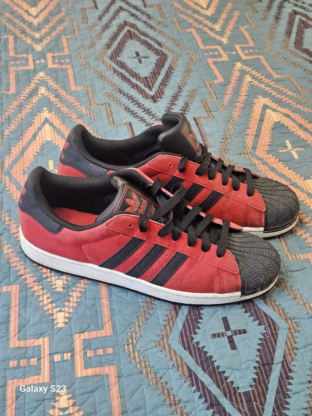 adidas Red and Black Suede Shell-Toe Sneakers